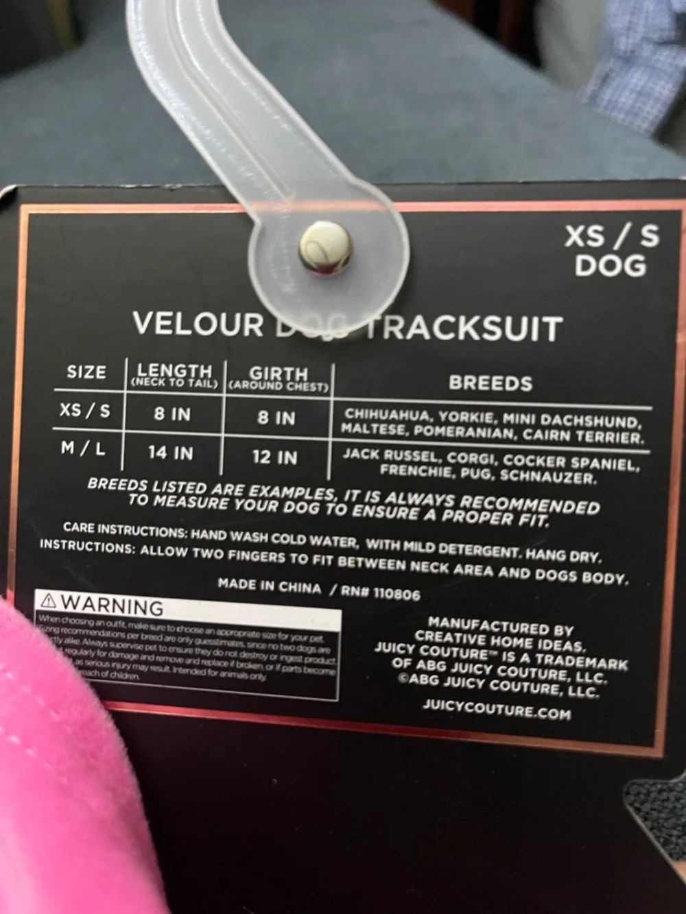Juicy Hot Pink velour Dog tracksuit with Rhinestone Hoodie XS